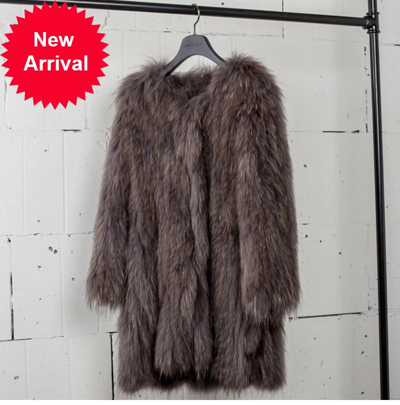 

Вязаное вязаное пальто из 100% натурального меха енота CR057, женская модная зимняя теплая шуба из натурального меха, одежда для улицы