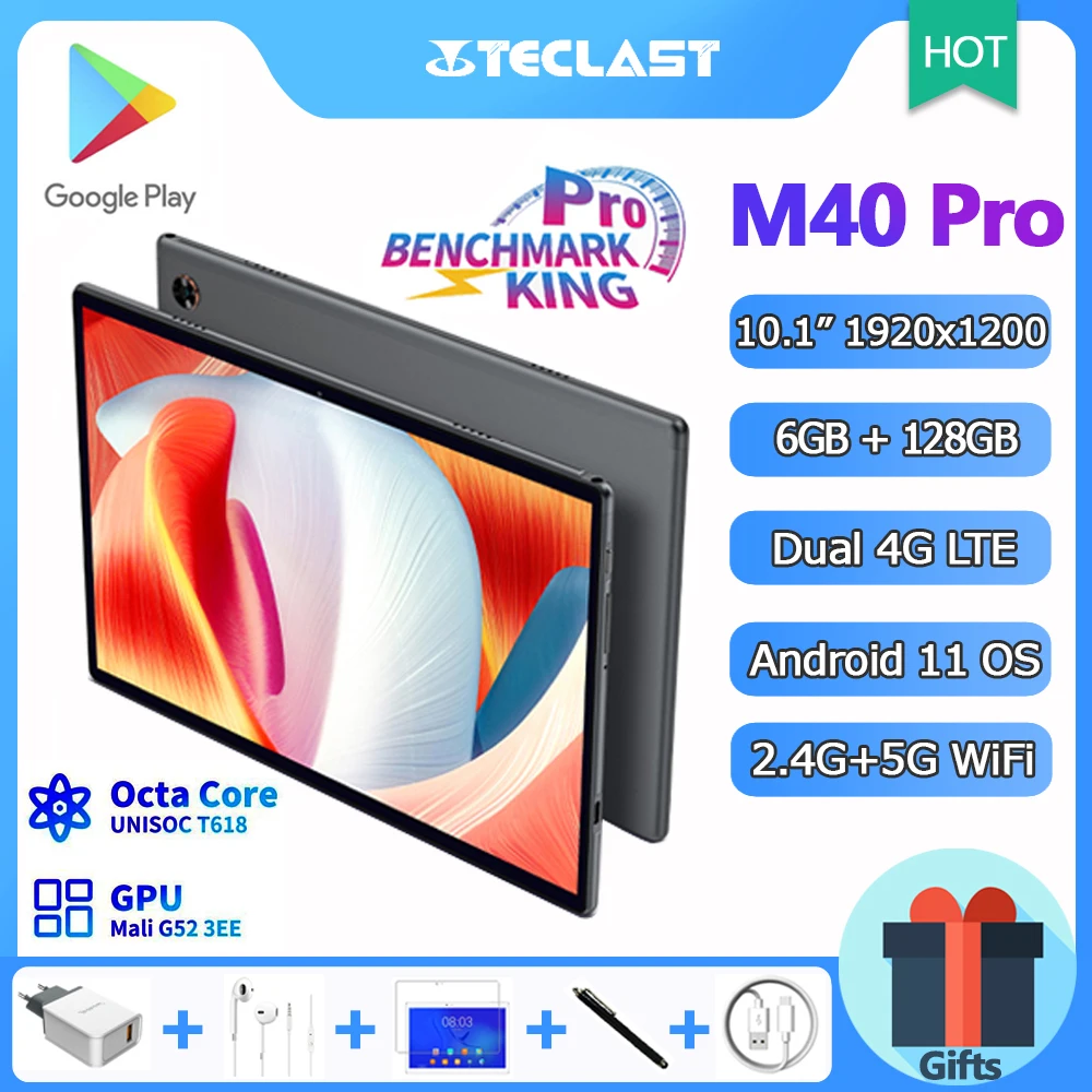

New Release Teclast M40 Pro 10.1 Inch Tablet Android 11 Octa Core 6GB RAM 128GB ROM 1920x1200 IPS 4G Network 5G WiFi 7000mAh GPS