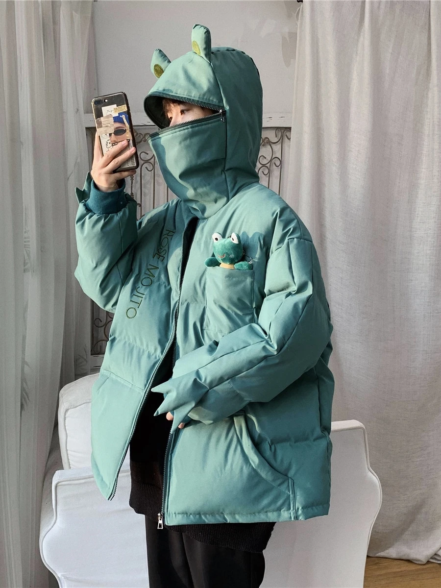 Winter Frog Parkas Cartoon Cosplay Fashion Men Loose Down Coat Jacket