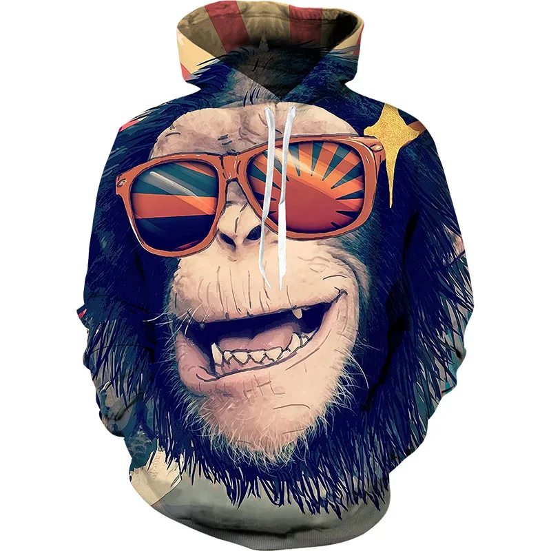 

BZTEAM Autumn/Winter Fashion Fashion 3D Sweatshirt Men/Women Hoodie with Hat Printed Chimpanzee Hoodie XL 6XL