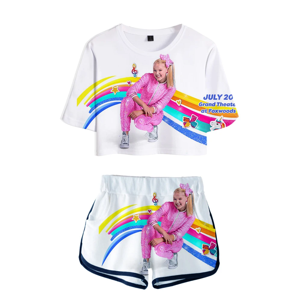 

Girls Classic Short Sleeve Tracksuit Sexy Two Piece Set 3D T-shirts Shorts JOJO SIWA Dew Navel Ladies summer swimming suit