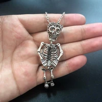 fashion gothic alloy skull skeleton necklace long hip hop hollow pendant jewelry for women men novelty gift accessories