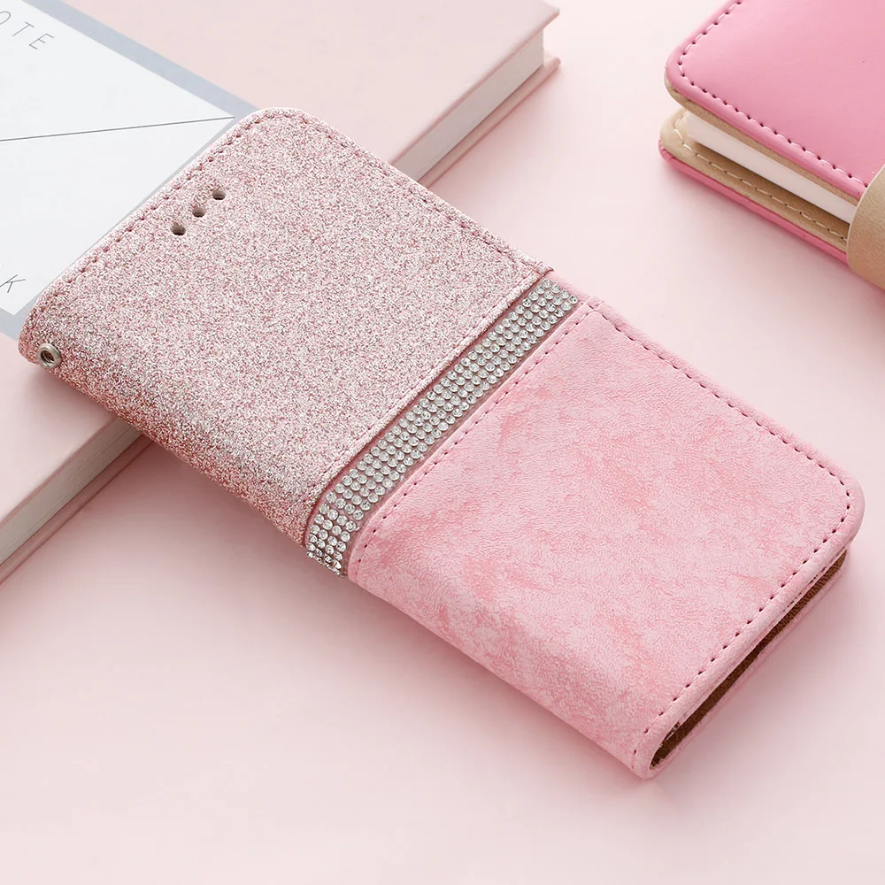 Rose gold LCHULLE роскошный флип-кошелек из искусственной кожи чехол для samsung S8 S9 S10 Plus S10E S7 Edge блестящий чехол для телефона для Galaxy Note 10 Plus - Цвет: Rose gold