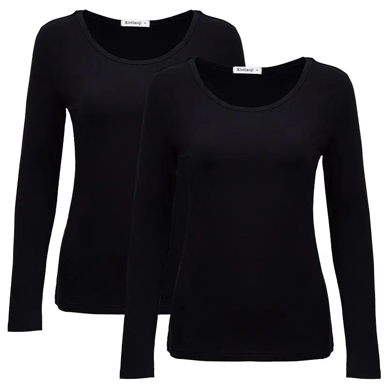 2PCS 2 шт./3 шт. в упаковке, вискоза, спандекс, джемпер, женская блузка с длинным рукавом, эластичная Удобная майка A0305 - Цвет: 2PCS