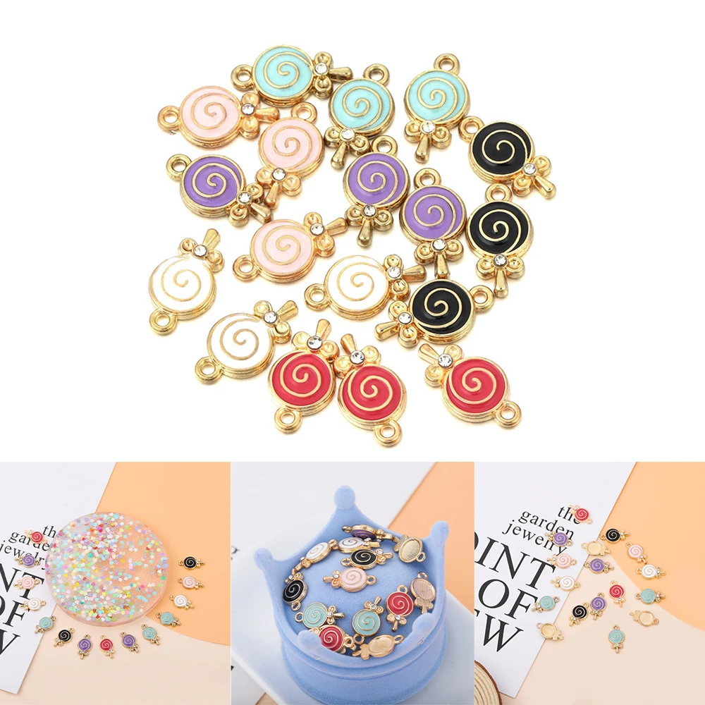 

6Style 10pcs Metal Candy Series Charms Enamel Lollipop Pendant For DIY Necklace Bracelet Keychain Jewelry Making Accessories