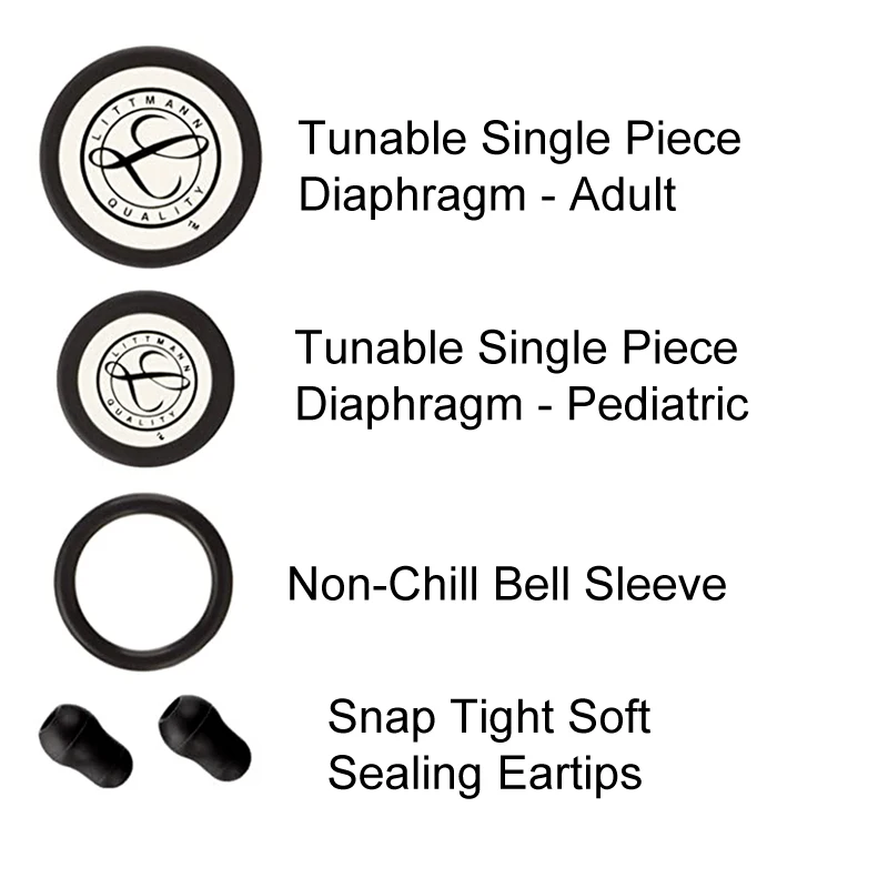 Medical Stethoscope Spare Parts Replacement Accessories Earplug Eartip Diaphragm Rim Assembly Kit Black for Littmann Stethoscope