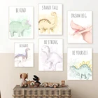 Милый динозавр акварель животные мультфильмы детская комната настенная Картина на холсте скандинавские плакаты и принты настенные картины декор детской комнаты