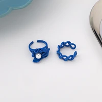 blue flower rings for women korean fashion cute handmade macaron finger rings
