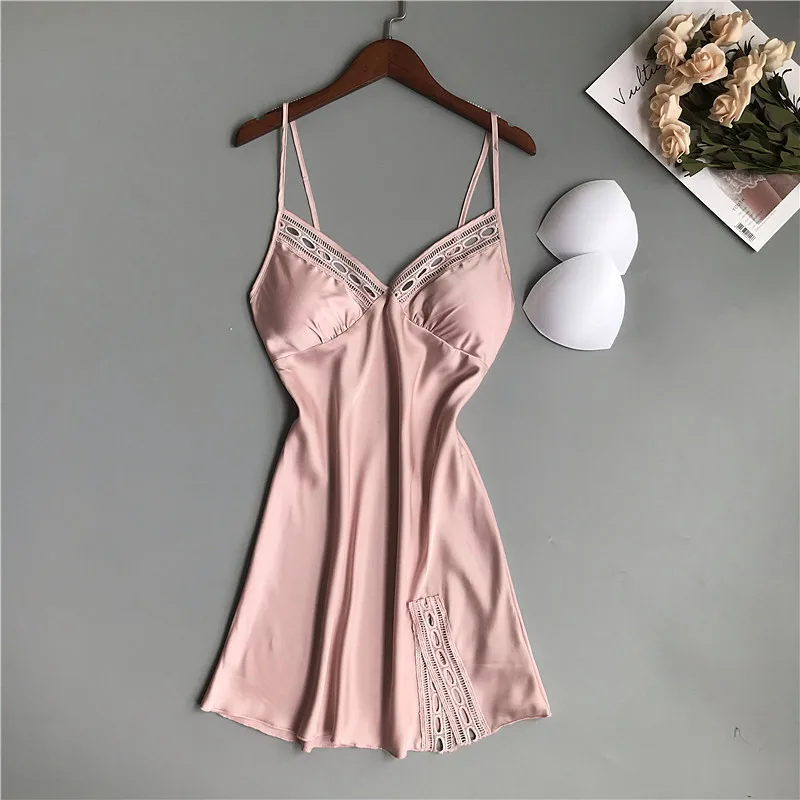2019 летние женские ночные рубашки атласные шелковые пикантная Ночная сорочка на