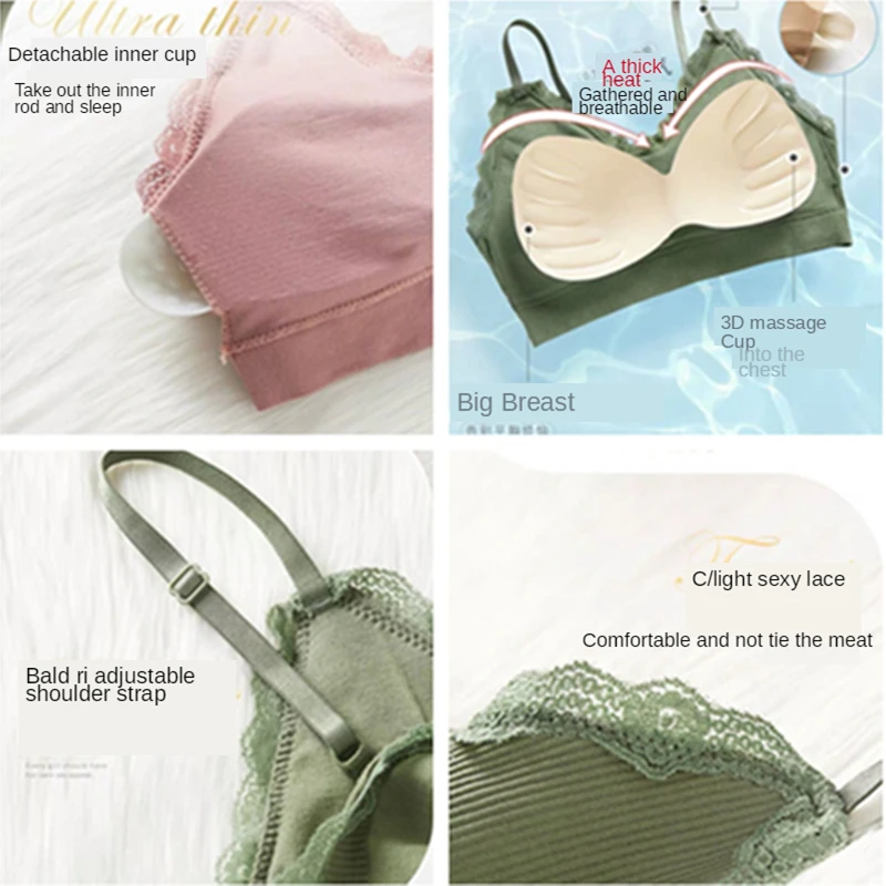 

2020 Summer New Women Student Korean Lace Underwear Beauty Back with Chest Pad Free Wire Bra Women's Camisole Wholesale