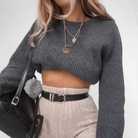 long sleeved sweater autumn and winter knitted warm sweater women basic pullover pure color casual slim fit cropped sweater