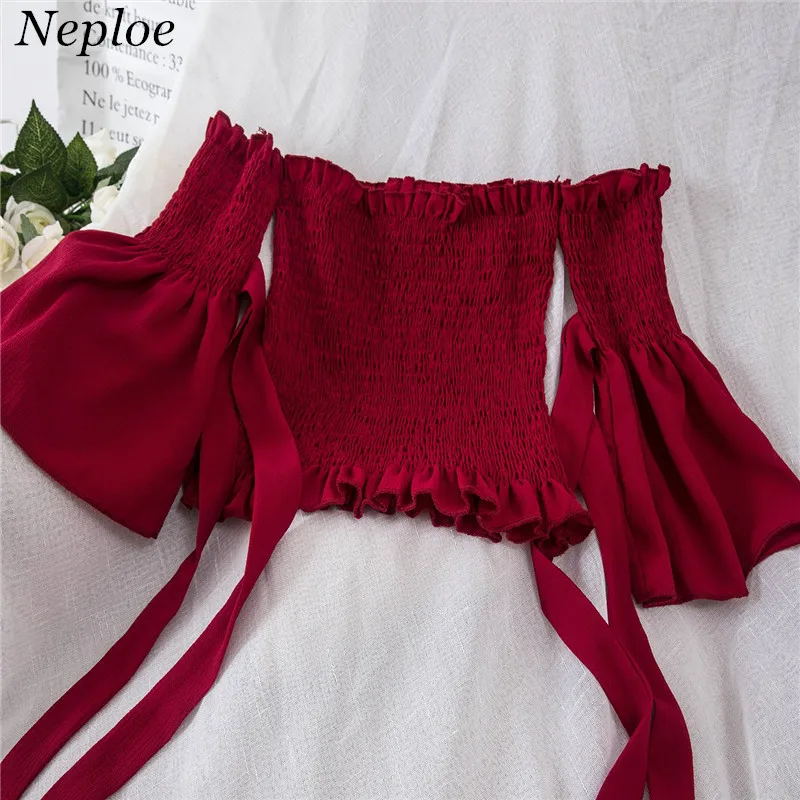 Женская блузка с бантом Neploe летняя вырезом лодочкой и коротким рукавом