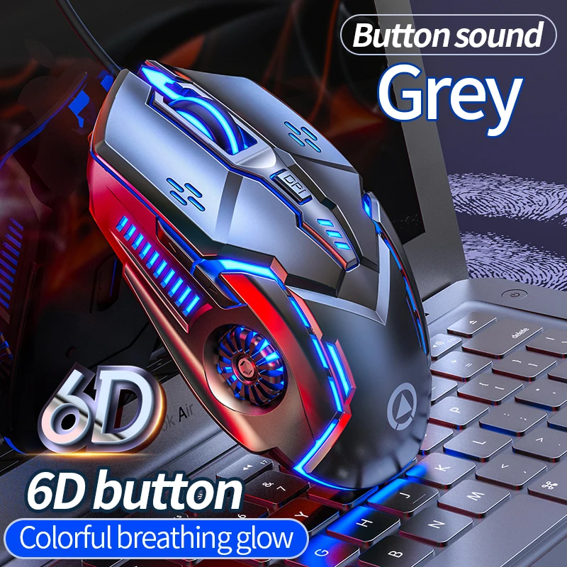 6D игровая мышь 3200DPI светящаяся Регулируемая USB компьютерная светодиодная