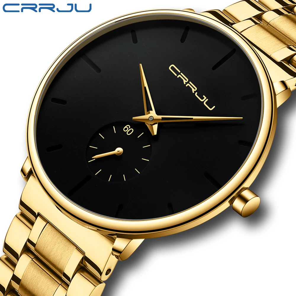 CRRJU-Reloj de pulsera de acero inoxidable para hombre, cronógrafo deportivo informal de lujo, resistente al agua, de cuarzo, Masculino