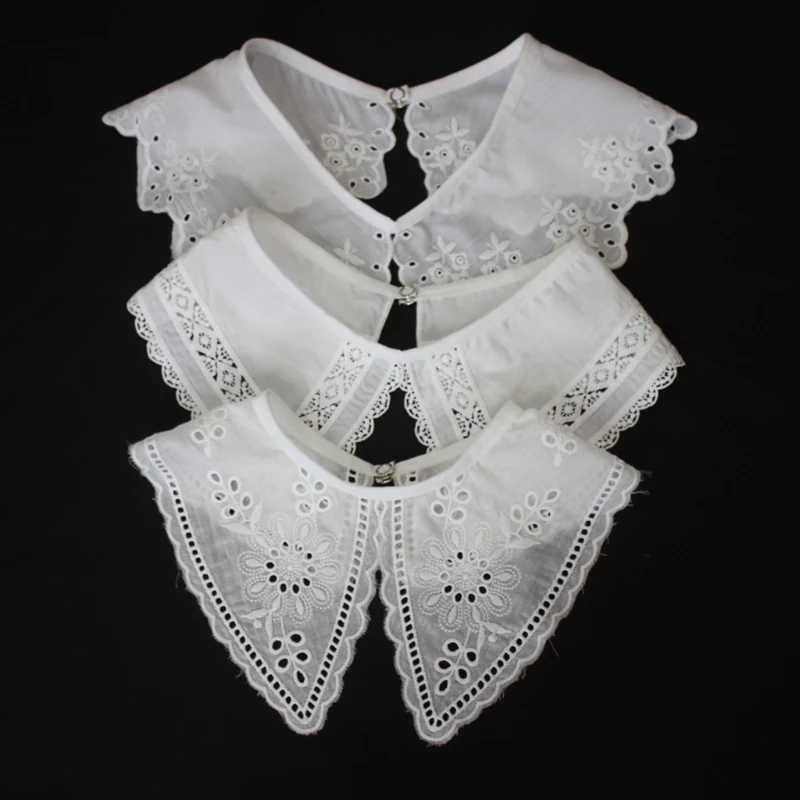 

Casual Decorative Fake Collar Hollow Out Embroidery Floral Lace Detachable Dickey Half Shirt Blouse Big Shawl Poncho