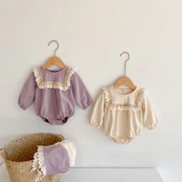 2022 baby girls rompers 100 cotton newborn 100 day clothes lace ruffled long sleeved one piece romper triangle climbing clothes