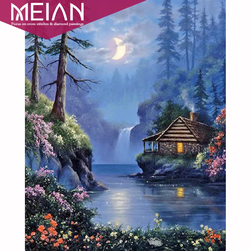 2020 MEIAN домик в лесу 5ddiy алмазная живопись полная Алмазная вышивка пейзаж