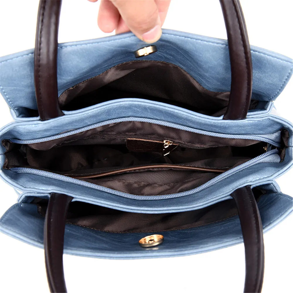 

Women Vintage Tote Bag Contrast Color Handles Handbag Genuine Leather Shoulder Bag High Quality Fashion Female Crossbody Bag New