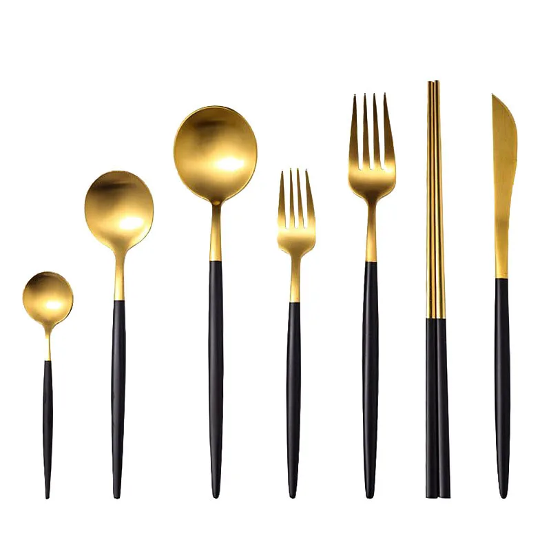 4 шт./компл. черного золота набор столовых приборов 304 из нержавеющей стали Сталь