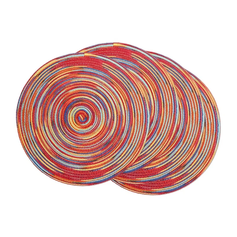 Набор из 4 круглых плетеных салфеток Декоративные разноцветные салфетки для