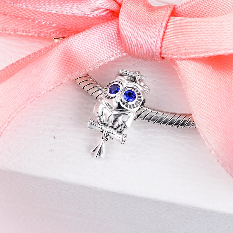 

Silver bead Wise Owl Graduation Charm Fits Original Charms Silver Bracelets For Woman DIY Beads kralen voor sieraden maken