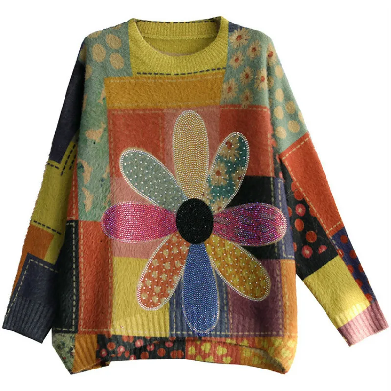 Свитер женский с цветочным принтом Max LuLu свободный весенний Повседневный