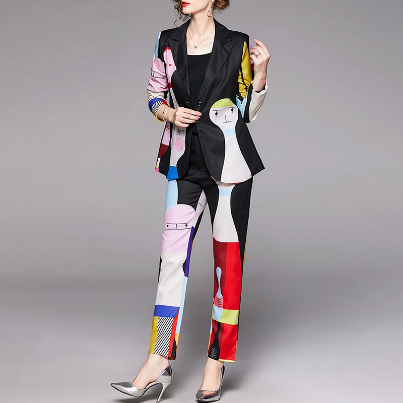 Женский костюм с отложным воротником GALCAUR блейзер длинными рукавами и штаны