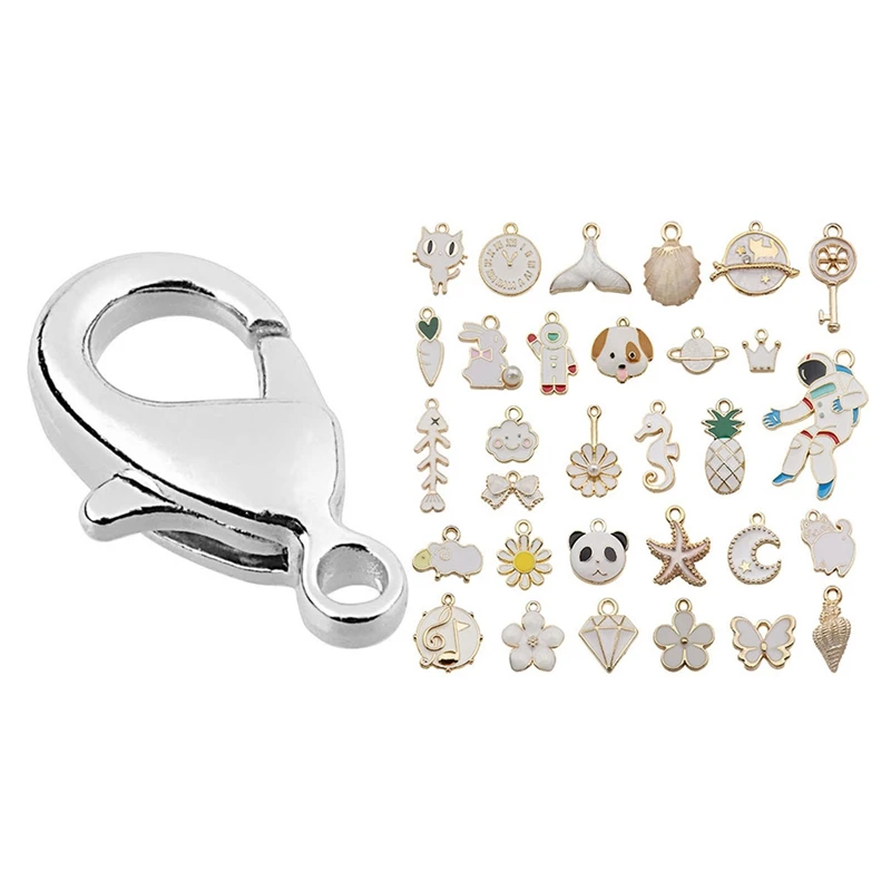 

50-Piece Silver Lobster Claw Clasps & 31 Kinds of Set Drip Oil Alloy Pendant White Astronaut Series