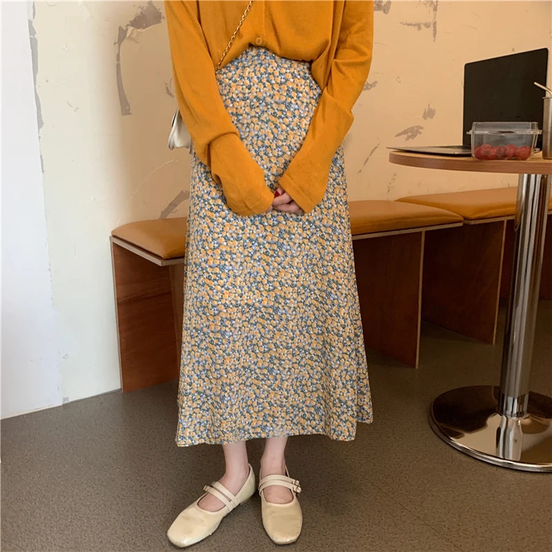

HziriP Women Slim Printed All-Match Vintage Girls Summer Office Lady Sweet Retro New A-Line Femme Chic Florals Skirts