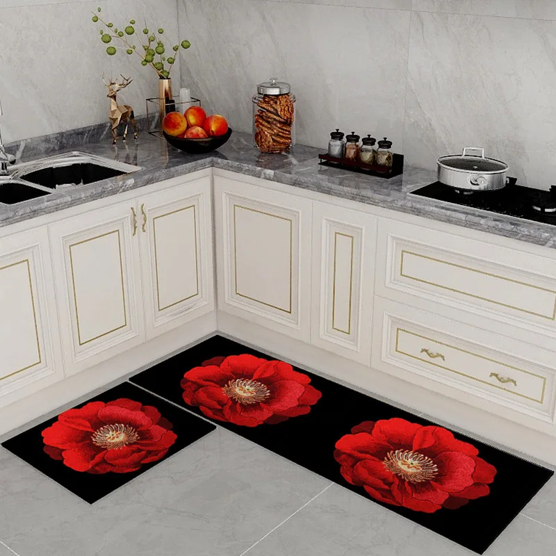 

Kitchen Mat Bathroom Anti-slip Latex Pad Rugs Living Room Balcony Bathroom Printed Carpet Doormat Hallway Bath Mat Home Entrance