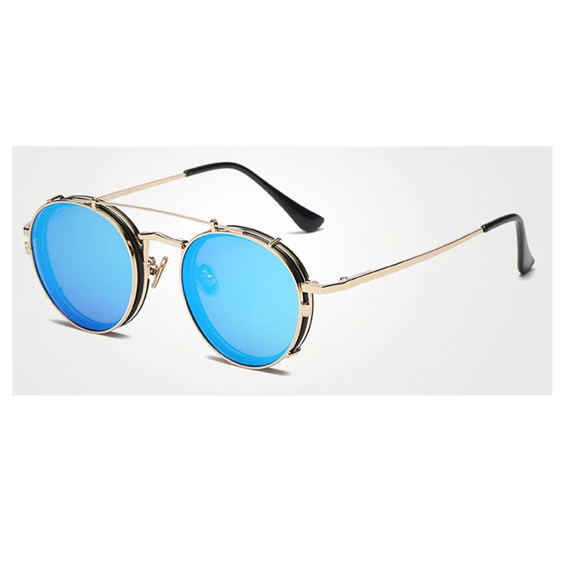 Новинка мужские двойные линзы круглые солнцезащитные очки зеркальные цветные в