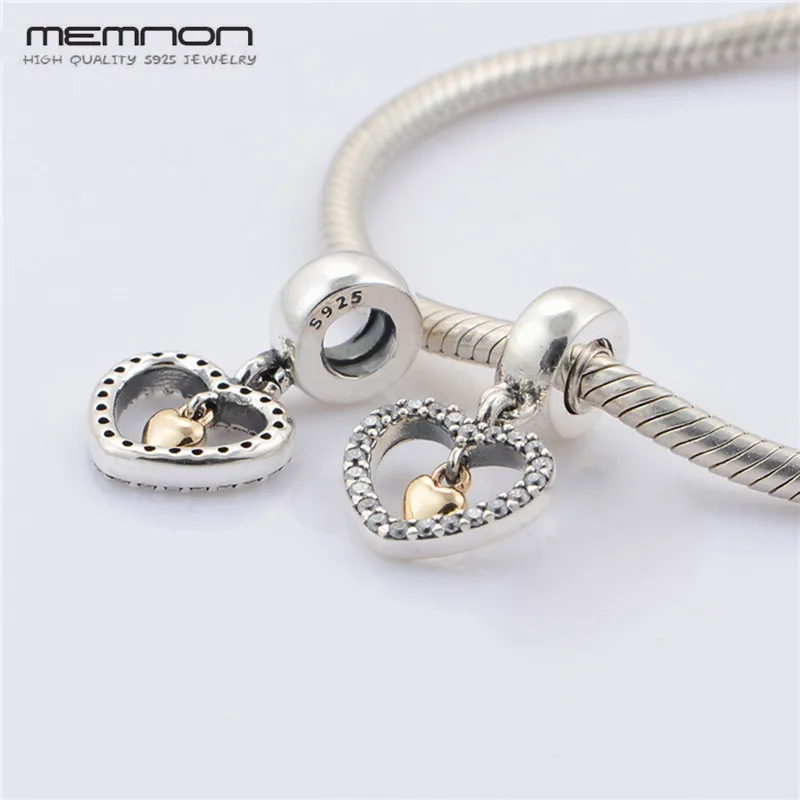 

925 пробы серебро ювелирные изделия навсегда в моем сердце талисманы с 14K сердца подходят бисера браслеты с подвесками "сделай сам" для изгото...