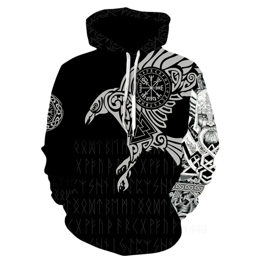 

2020 New Autumn Winter 3D Printed Viking Myth Hoodies Long Sleeve Sweatshirt Zipper Bomber Jacket Streetwear Men Hoodie
