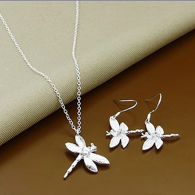 Dragonfly Новинка, модный 925 пробы, серебряные ювелирные наборы, простые, модные, насекомое, луна, круглый шар, ожерелье, серьги, наборы для женщин, подарок - Окраска металла: Dragonfly