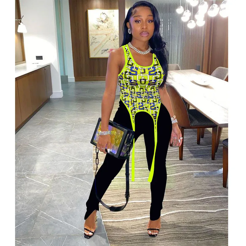 

TNNAOFF Sexy Aesthetic Print Sleeveless Tank for Women Birthday Club Overalls Summer Fashion Slim Skinny Lounge Wear Crop Tops