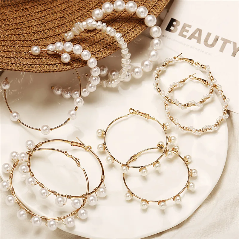 IF YOU New Fashion Pearl Geometric Earrings For Women Trendy Big Round Statement Dangle Set Jewelry 2019 Gift | Украшения и