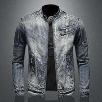 2021 new hot style denim jacket for men spring autumn zippers solid color denim coat