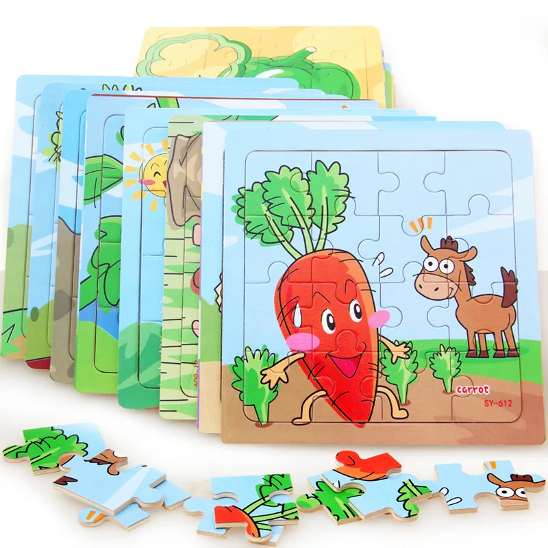 

16pcs/set Wooden Puzzles Brain Teaser Puzzle Children Educational Toys Baby Vegetables Cartoon Kids Shapes Tangram Jigsaw P141