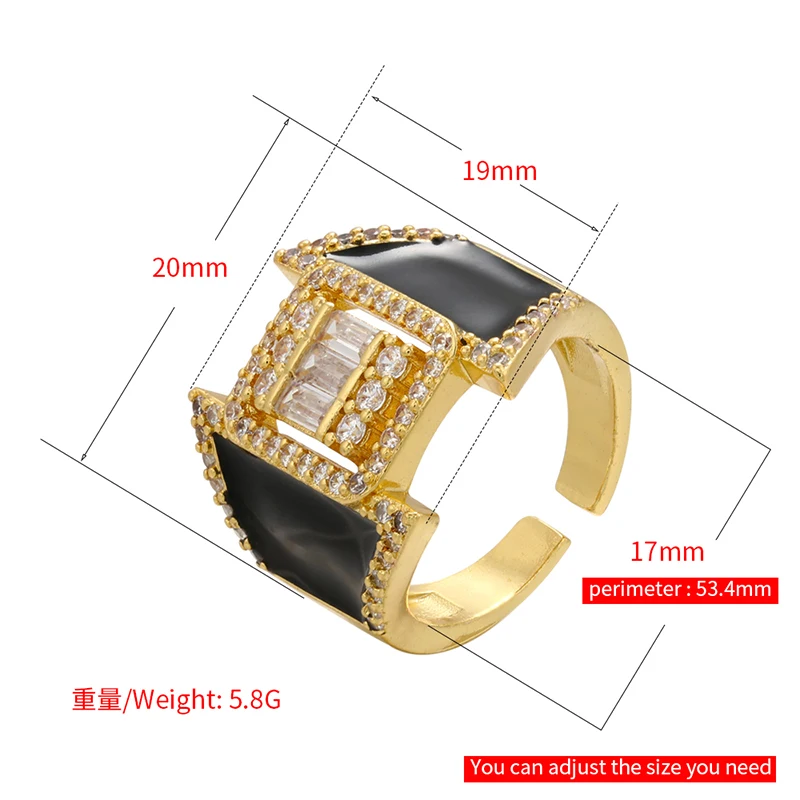 ZHUKOU золотого цвета квадратное Открытое кольцо черно-белое летнее эмалевое