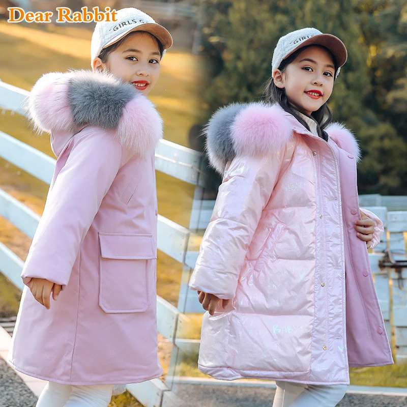

New fashion Winter Girl Double-sided Down Jacket Waterproof Thick Coat 4-12 Yrs Kids Outerwear Parka real fur clothes snowsuit
