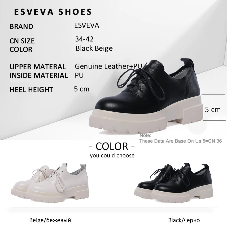 

ESVEVA 2019 Women's Vulcanize Shoes Concise Square Toe Shoes Wedges High Heels PU Lace Up Platform Women Shoes PumpsSize 34-39