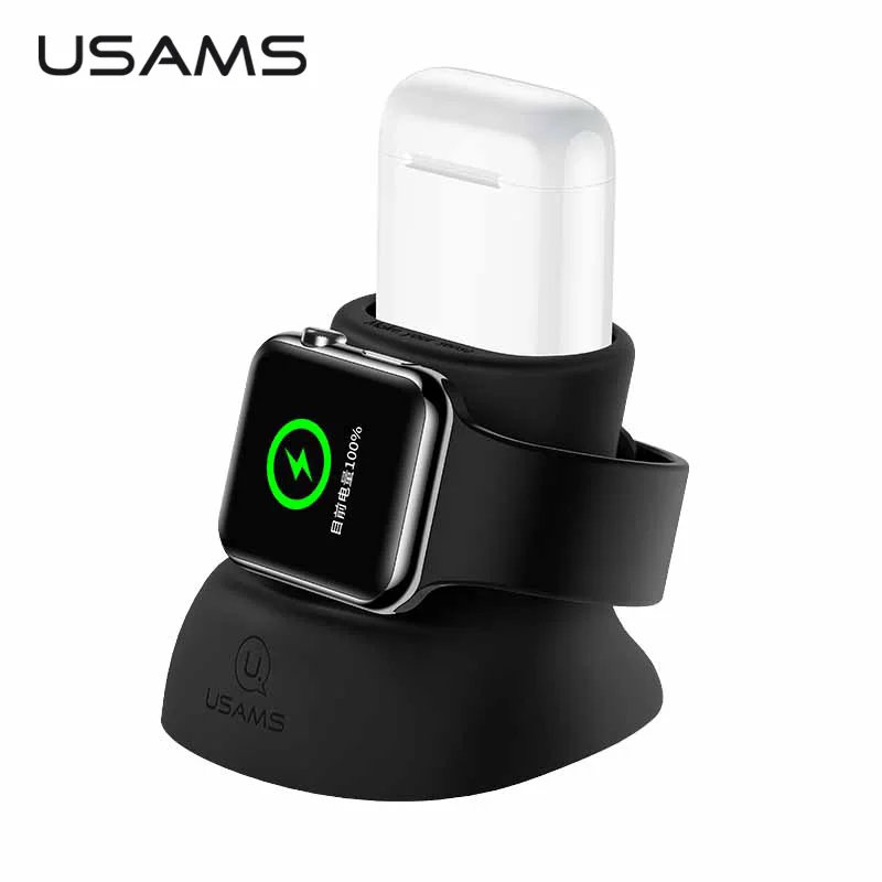 USAMS 2 в 1 зарядная док станция для Apple Watch 4 3 Силиконовое зарядное устройство
