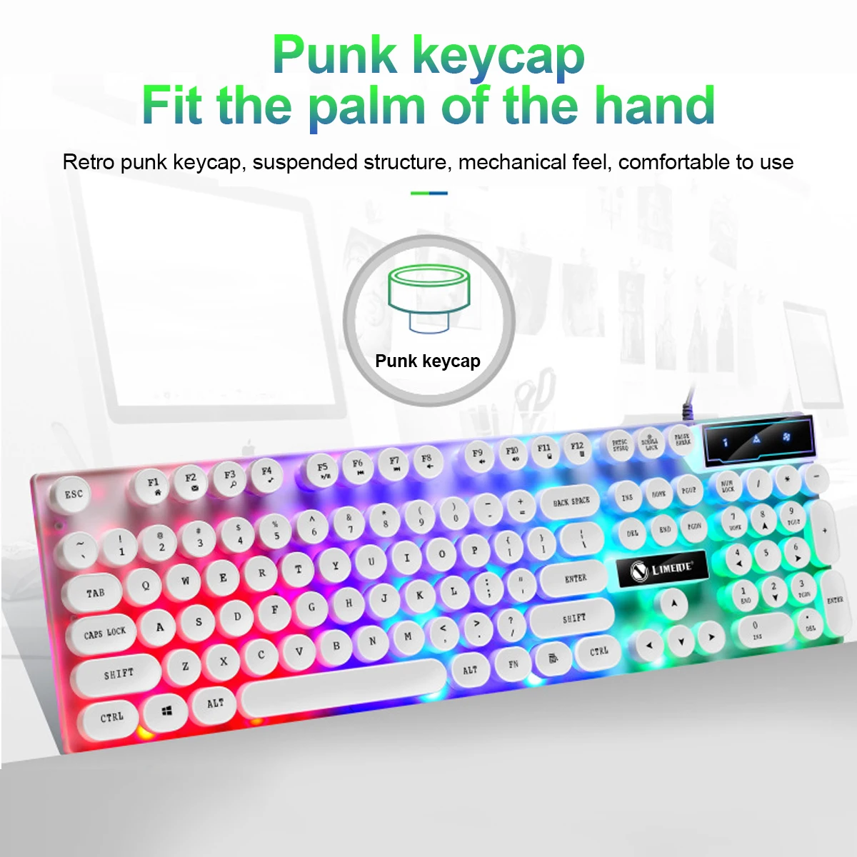 ankndo round punk style keyboard rgb grading gamer keyboard 104 keys round retro keycap key board laptop pc accessories free global shipping