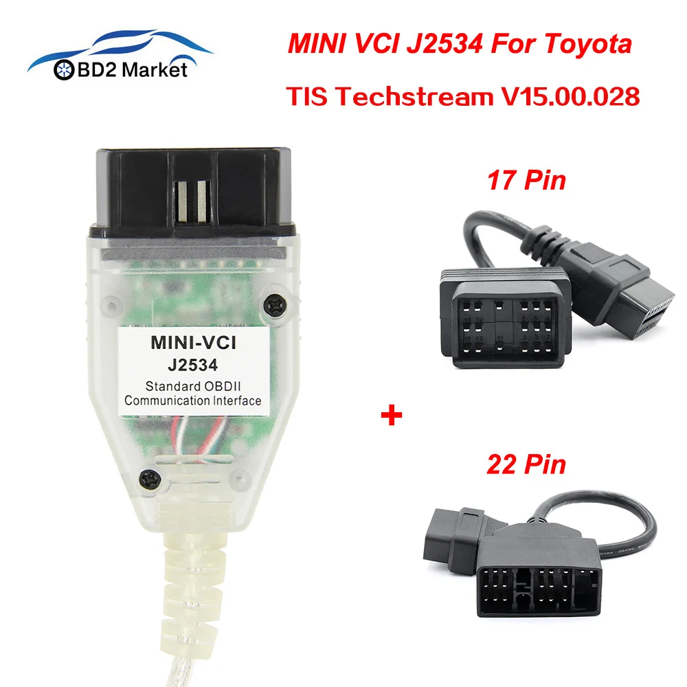 Диагностический кабель MINI VCI V16.00.017 FTDI FT232RQ SAE J2534 для Toyota MINIVCI TIS Techstream OBD2 интерфейс