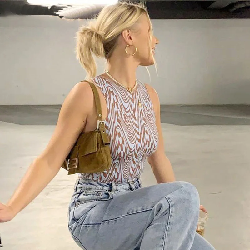 

Miguofan Slim Sexy Crop Tops Women Zebra Tank Sleeveless Camis Tank Top Y2K Female Casual Green Summer 2021 Short Top
