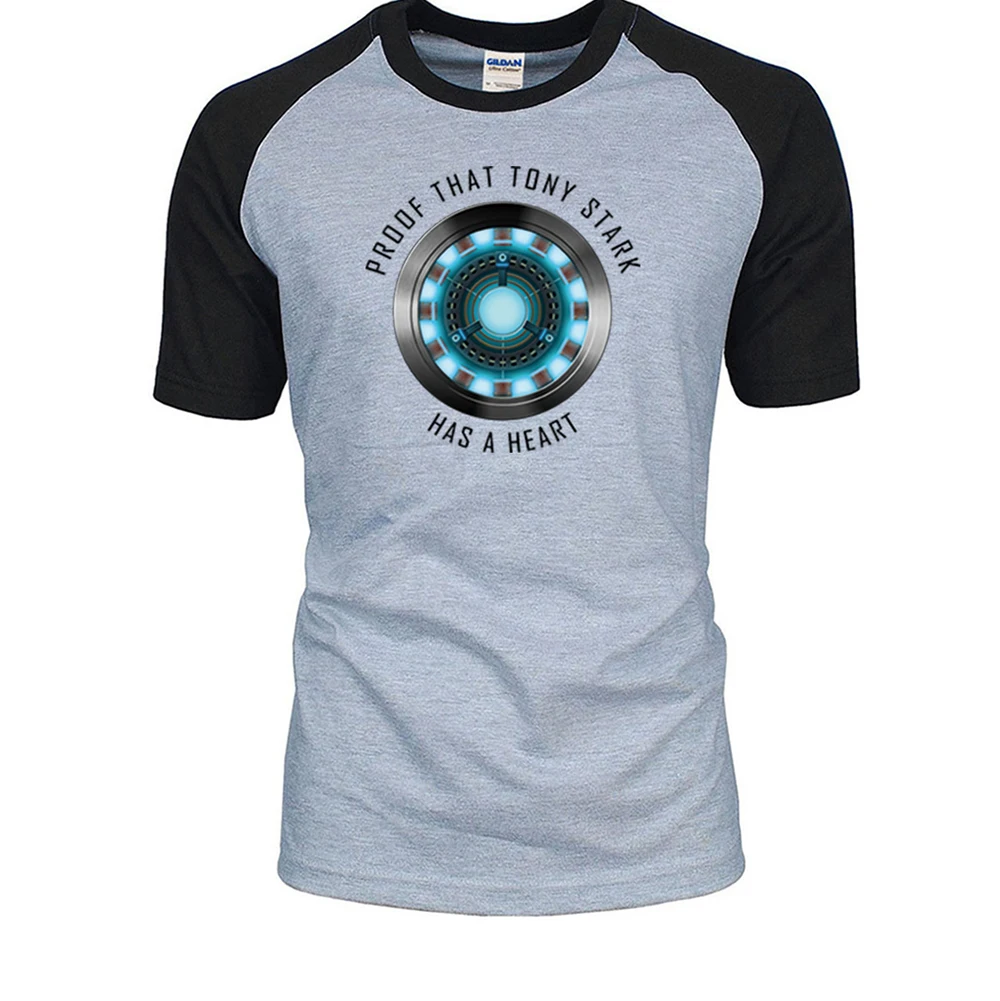 Мужская хлопковая футболка с коротким рукавом надписью Tony Stark Has A Heart реглан