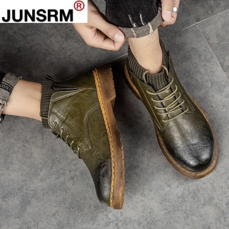 

Men's Tooling Boots High-top Snow Boots Mid-top Shoes British Style Leather Shoes Leather Boots Winter Short Boots Men's Shoes