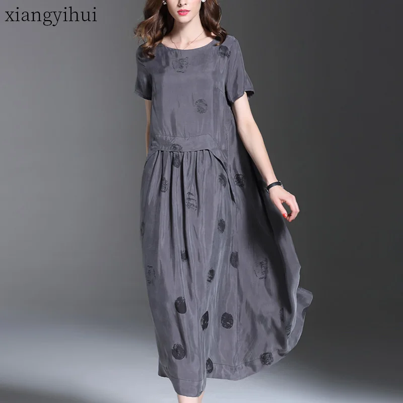 Платье женское длинное в горошек винтажное элегантное шитье из меди и шелка с