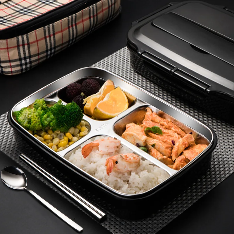 

304 Stainless Steel Lunch Box Insulation Bento Lunch Box Student with Cover 3-Compartment Fast Food Lunch Box Microwave Ovens
