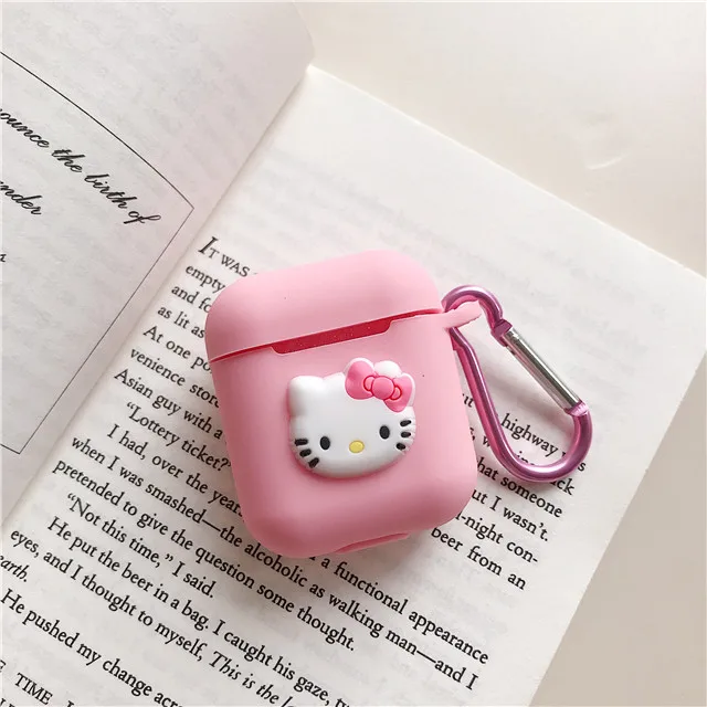 Розово-красный Чехол для Apple airpods чехол силиконовый чехол airpods чехол с брелок для ключей для Apple AirPods мультяшный наушник - Цвет: Розово-красный